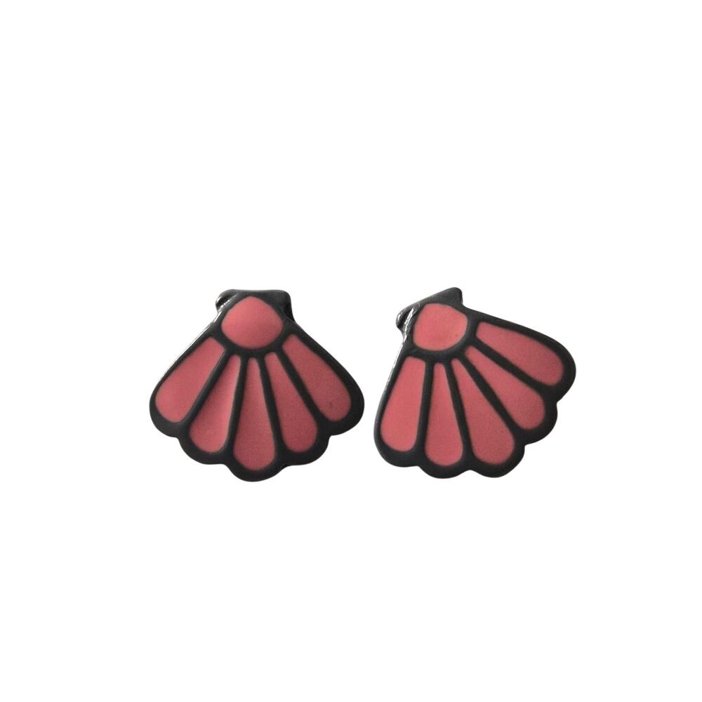 Vintage Pink Enamel Seashell Stud‎ Earrings Mermaidcore Coastal Beach Cute